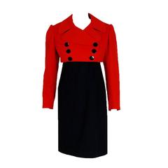 1957 Traina-Norell Red Black Wool Cropped Double-Breasted Jacket & Dress Suit 12