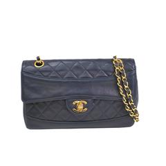 Chanel Navy Blue Lambskin Leather Gold Hardware Flap Crossbody Shoulder Bag