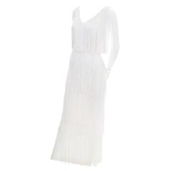 1970s Vintage Dress Silk Fringe White Evening Gown Kneeland's Sacramento