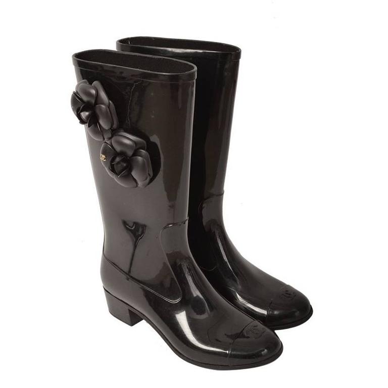 Chanel Black Rain Boots (Size 37) For Sale at 1stDibs