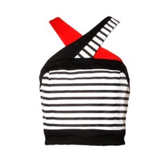 Lillie Rubin Vintage Red White and Black Striped Cropped Halter Top