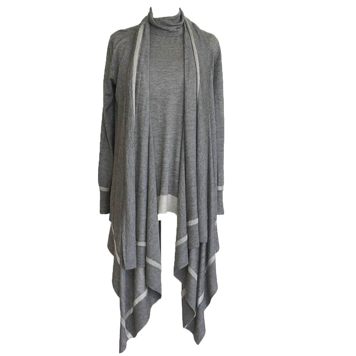 Donna Karan Twin Set Cashmere Silk Gray Metallic Very Light and Soft P / S   new