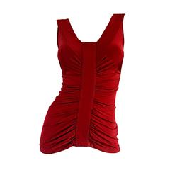 Beautiful John Galliano Crimson Red Silk Jersey Ruched Grecian Blouse / Top