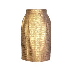 Escada by Margaretha Ley Gold Croc Embossed Leather Pencil Skirt, 1980s