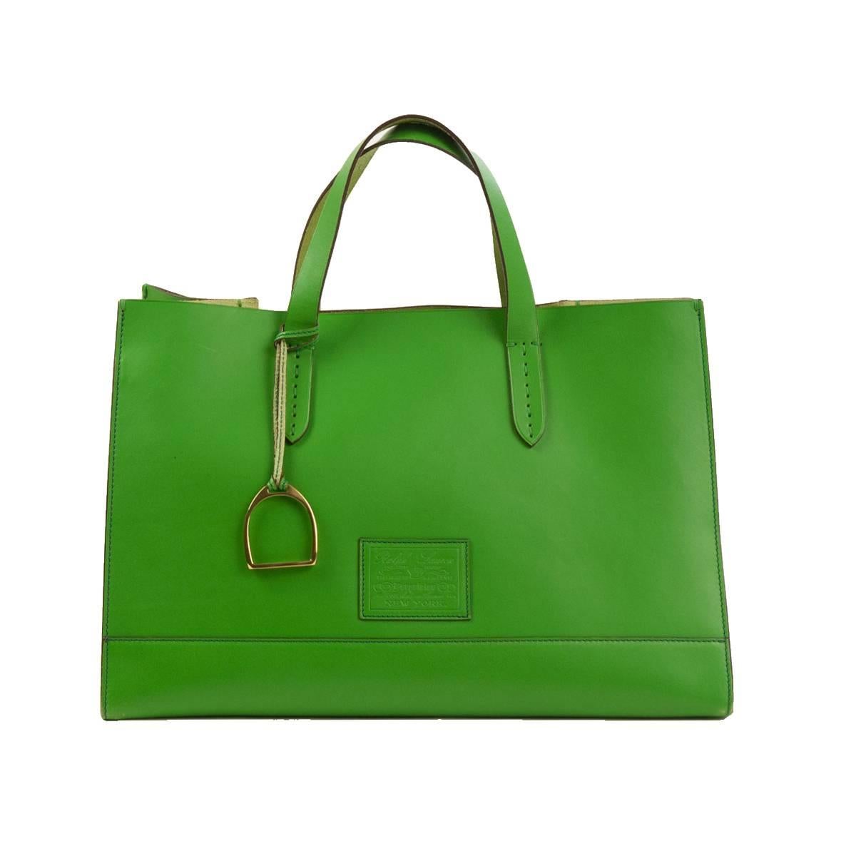 Ralph Lauren Green Saddle Large Tote