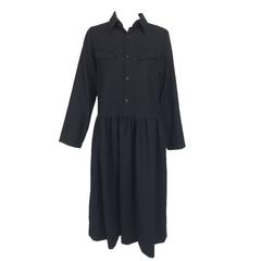 Tricot Comme des Garcons black LS wool dress with gathered skirt 