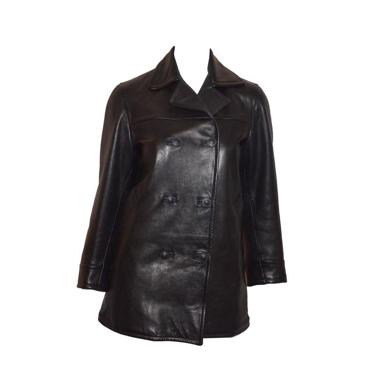 Gianni Versace Leather Pea Coat with Medusa Buttons at 1stDibs