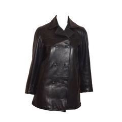 Gianni Versace Leather Pea Coat with Medusa Buttons