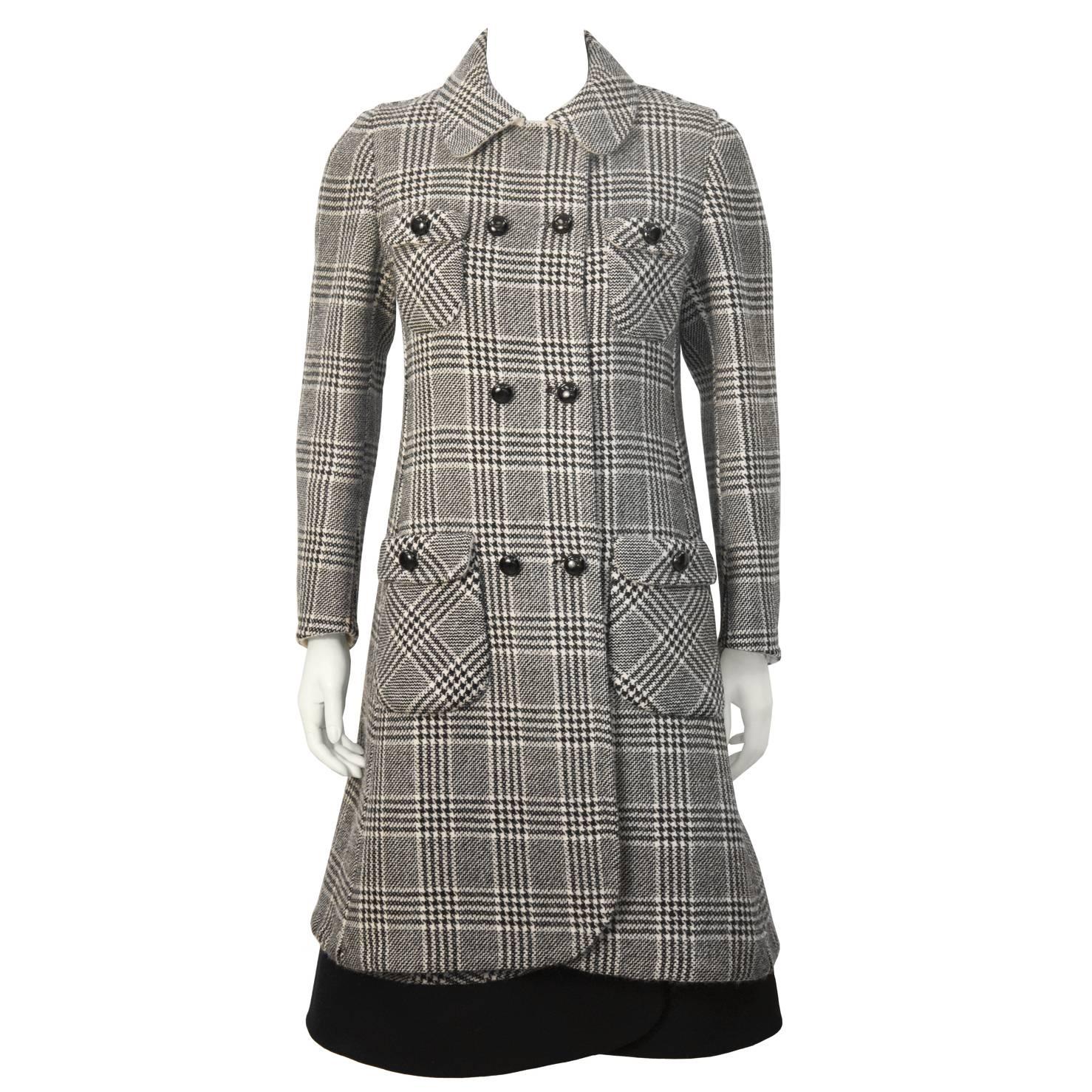 1960's Anonymous Bonded Wool Glen Check Dress and Coat Set For Sale