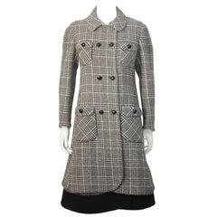 1960's Anonymous Black & White Bonded Wool Glen Check Dress and Coat Set