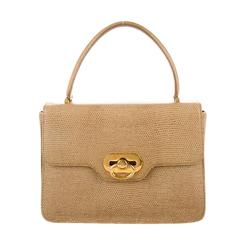 Dolce & Gabbana Lizard Leather Cognac Tan Gold HW Flap Top Handle Satchel Bag
