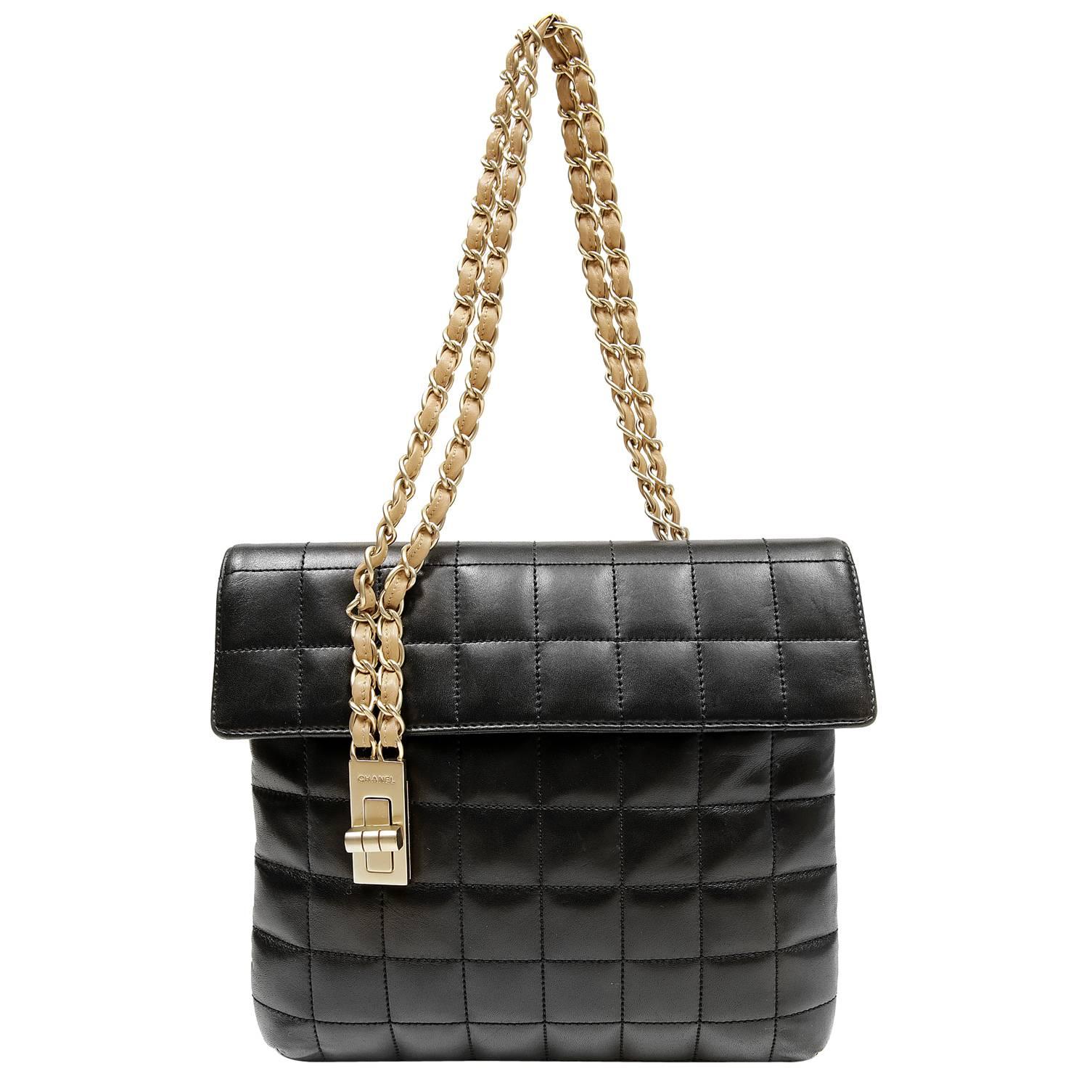 Chanel Black Leather Square Quilted Shoulder Bag