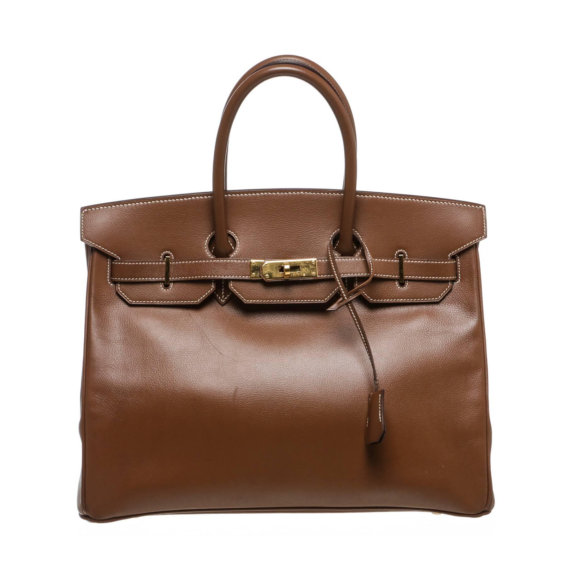 Hermes Brown Swift Leather Birkin 35cm Handbag GHW For Sale