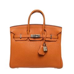 Vintage Hermes Orange Birkin 25cm Clemence Leather Handbag PHW 