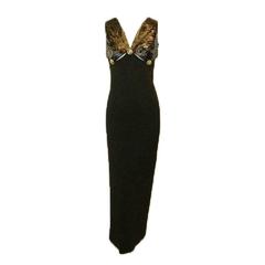 A/W 1994 Gianni Versace Couture Black Leather Cut-out Top Gown Dress 10
