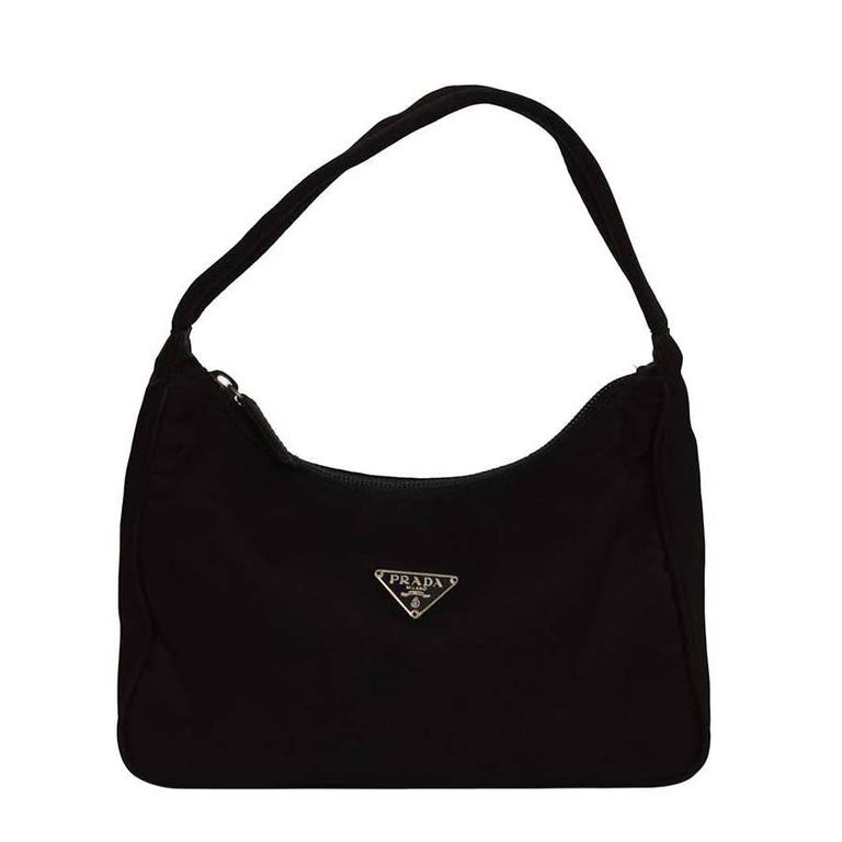 Prada Small Black Nylon Shoulder Bag SHW For Sale at 1stdibs