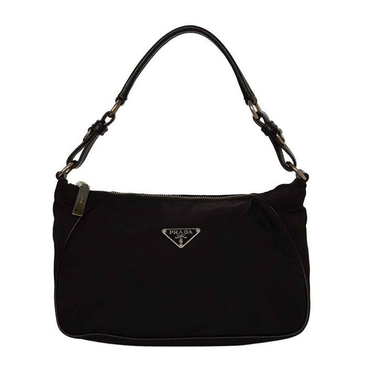 Prada Black Nylon Shoulder Bag SHW For Sale at 1stdibs