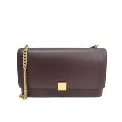 Celine Burgundy Calfskin Leather Box Gold Chain Hardware Flap Shoulder Bag