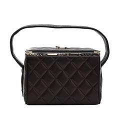 Chanel Black Lambskin Quilted Silver Hardware Box Top Handle Satchel Bag