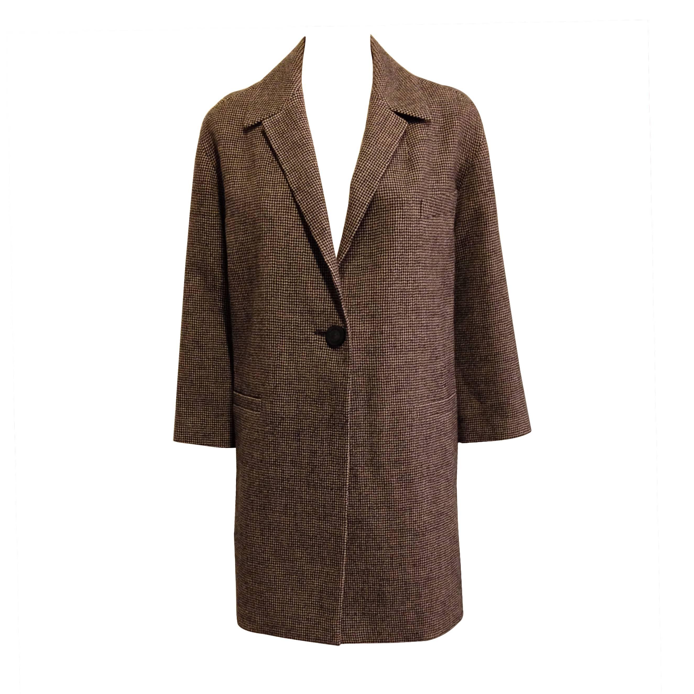 Balenciaga Brown Houndstooth Coat For Sale