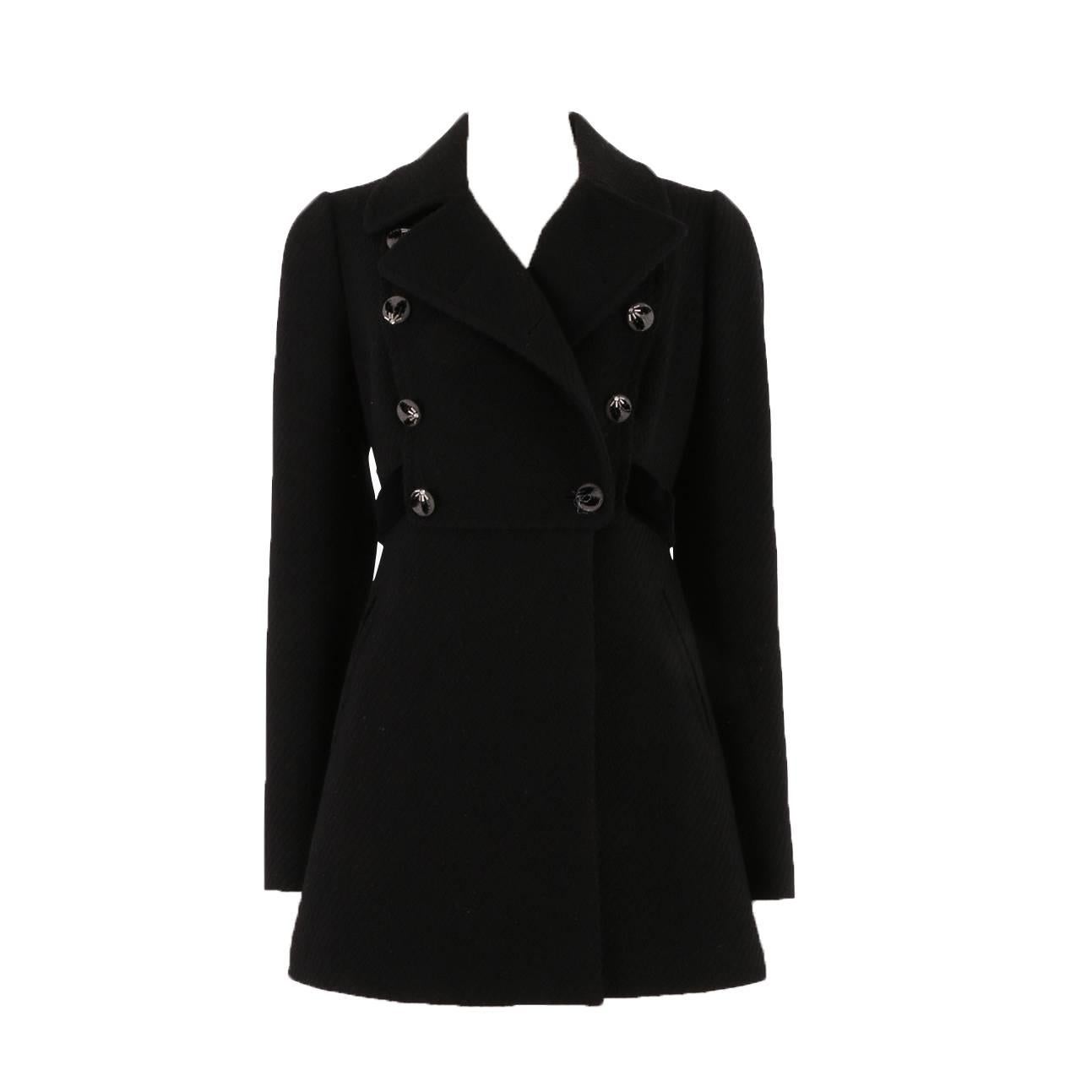 Rebecca Taylor Black Double Breasted Wool Coat For Sale