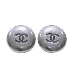 Vintage 1996 Chanel Silver Logo Button Earrings