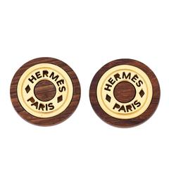 Hermès Rare Wood Logo Earrings 1990 Vintage Hermès Rare Wood Logo Earrings 1990