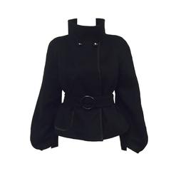 Akris Black Belted Cashmere Jacket With Standup Collar