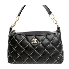 Chanel Black Leather Contrast Stitch Bag