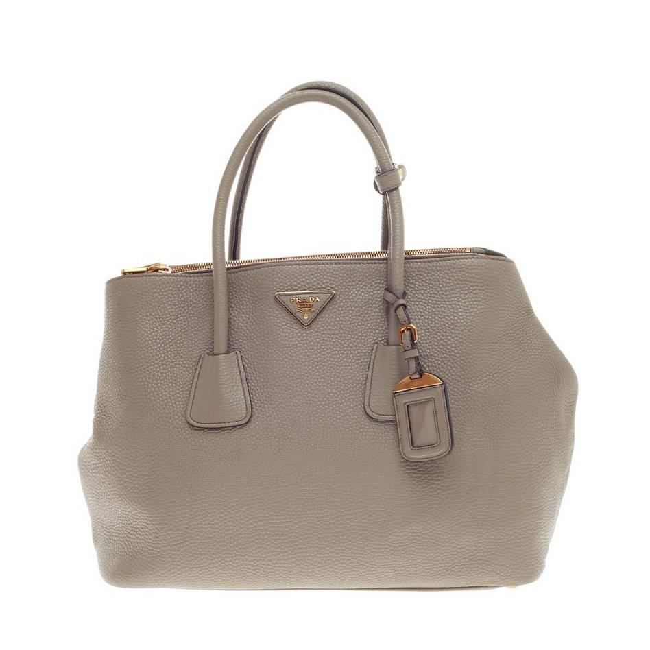 Prada Double Zip Convertible Tote Vitello Daino Large