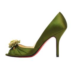 Christian Louboutin Green Satin Peep-toe Pump