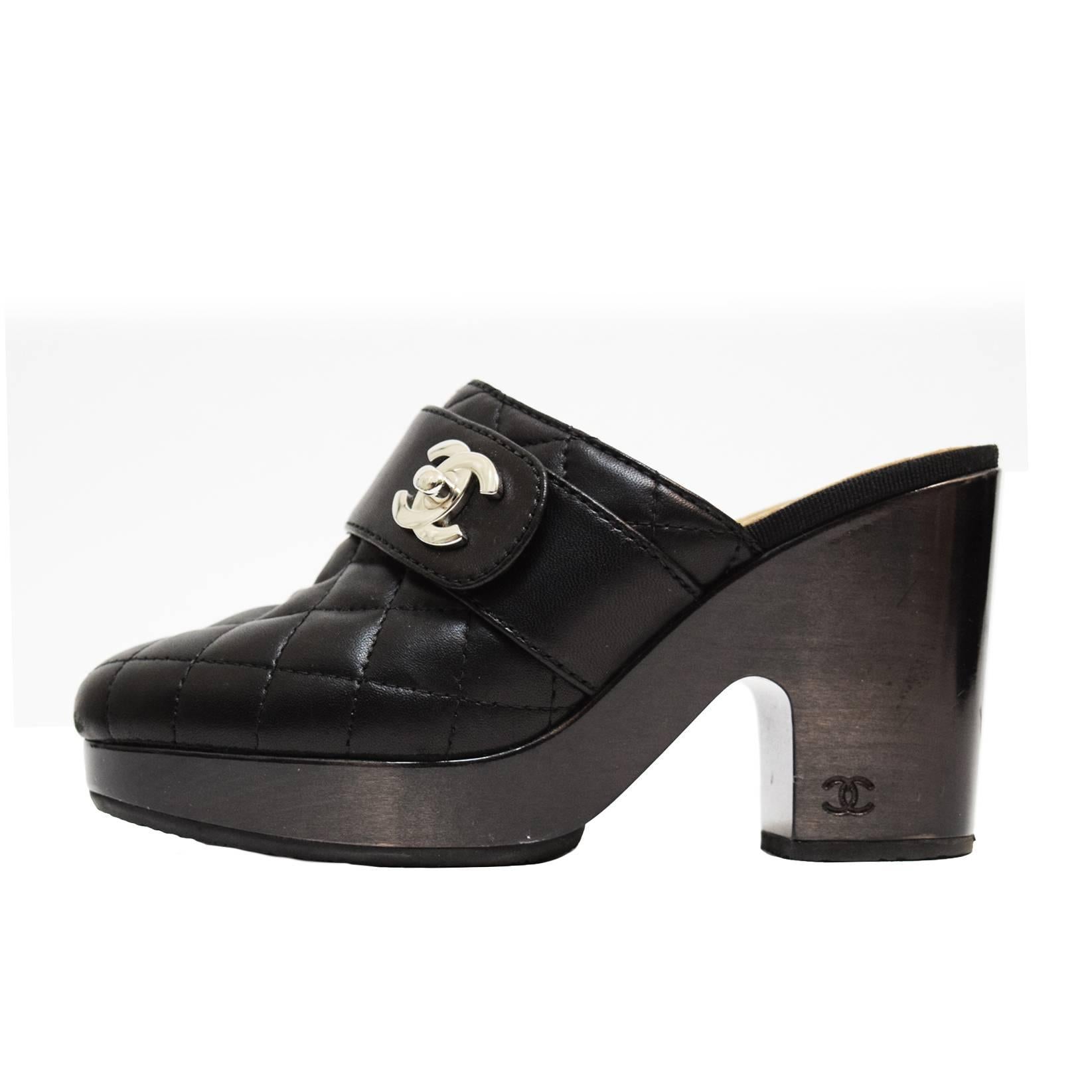 Chanel Black Quilted Lambskin Leather Clog Mule