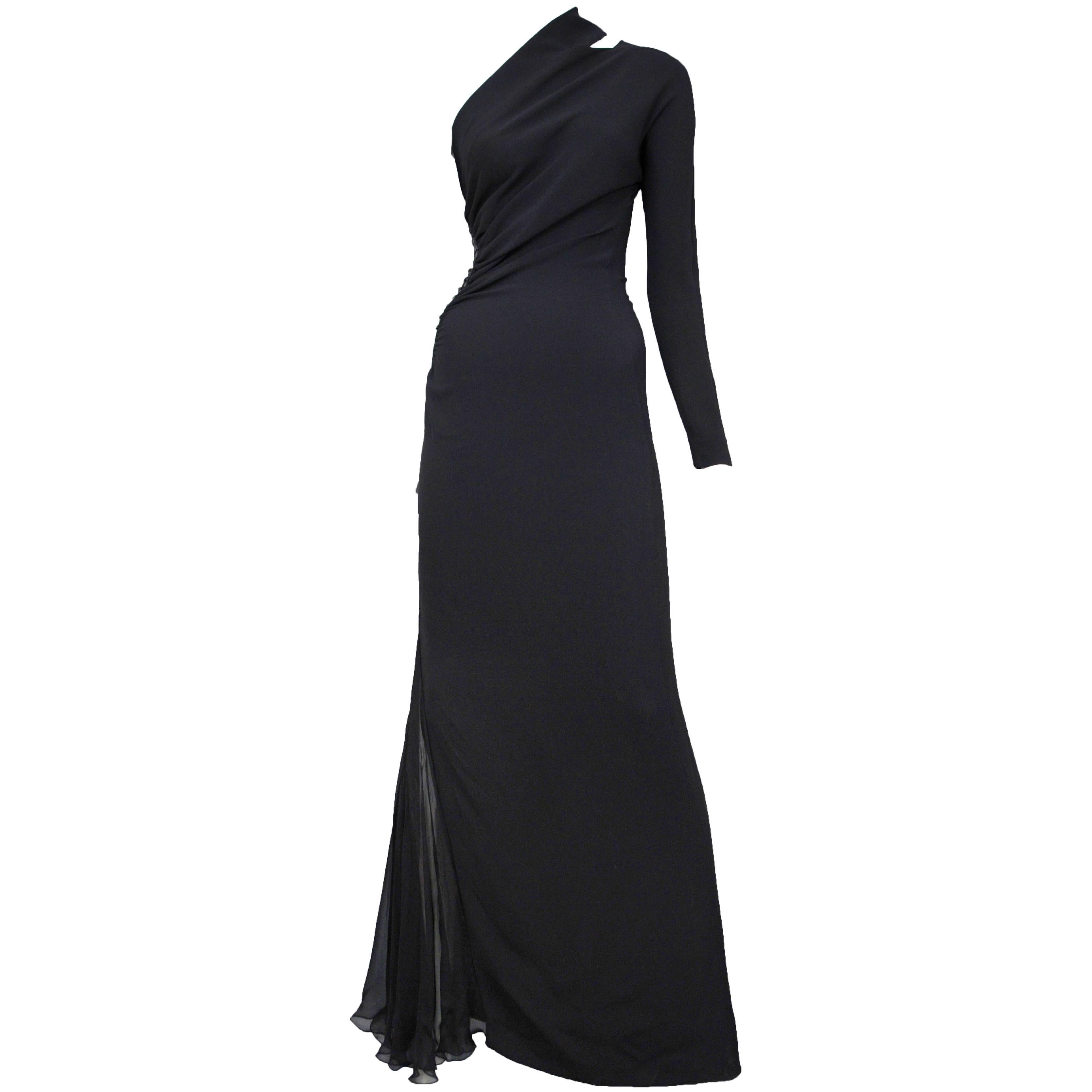 Ferre Black Asymmetrical Beaded Gown at 1stDibs