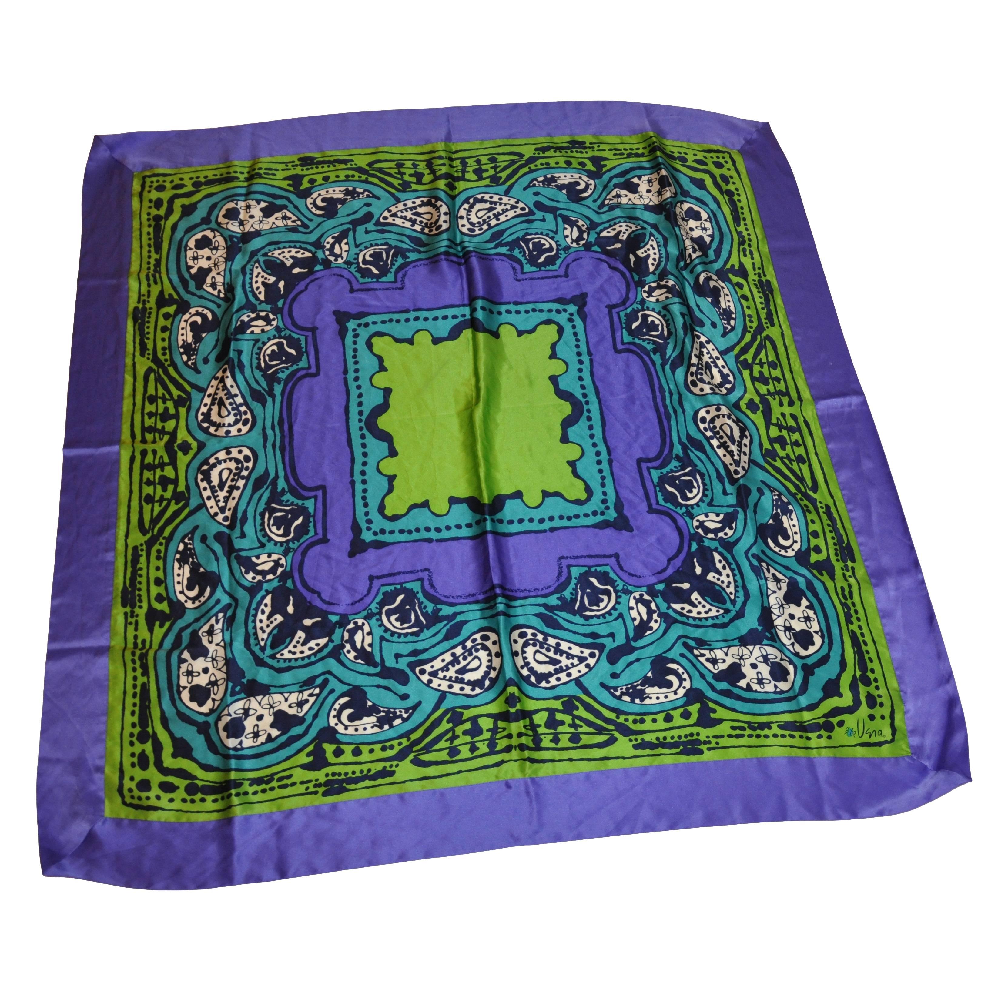 Vera Huge Bold Multi-Color Silk with Double-Layer Border Scarf For Sale