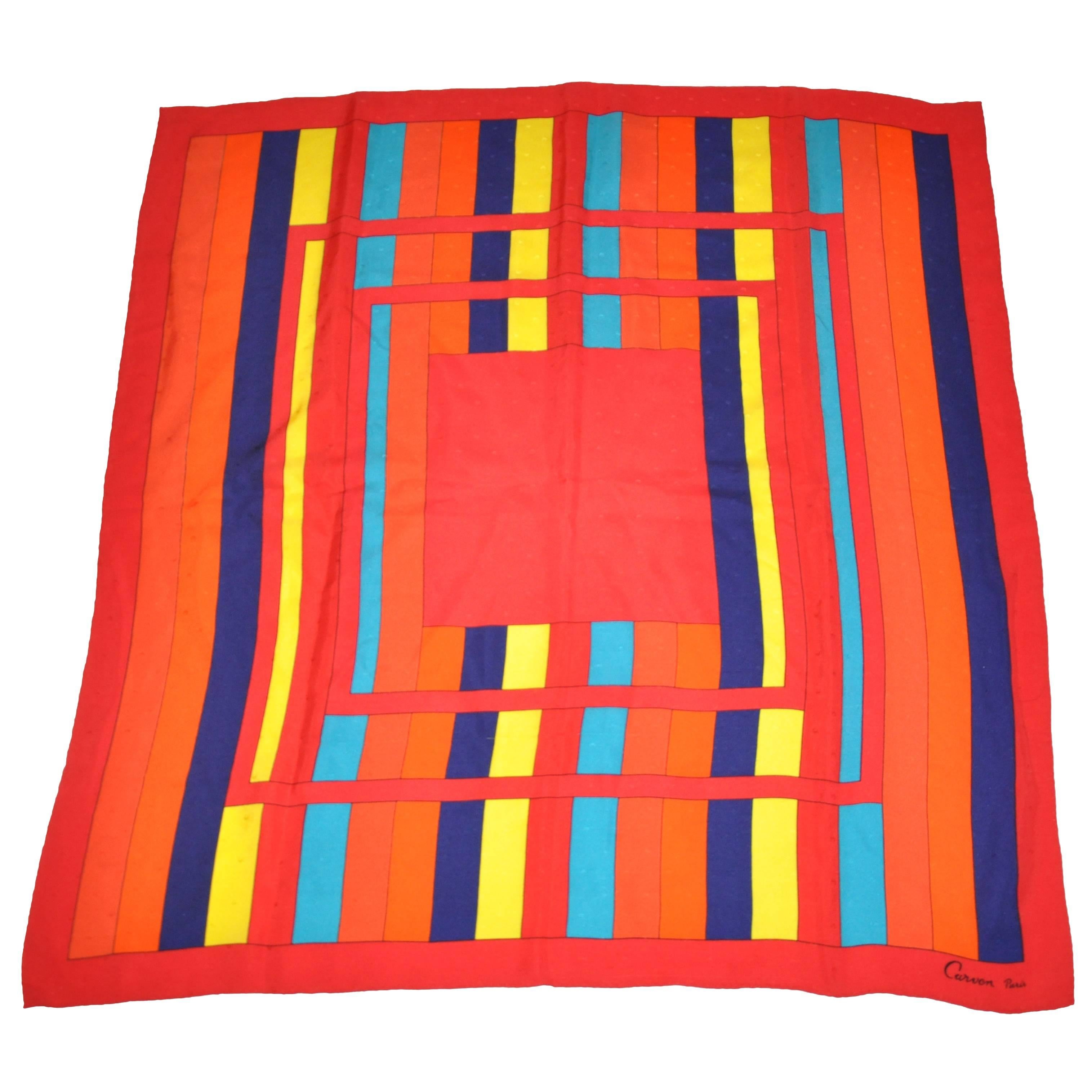 Carven Bold Multi-Color Color Block Silk Crepe de Chine Scarf For Sale