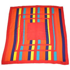 Vintage Carven Bold Multi-Color Color Block Silk Crepe de Chine Scarf