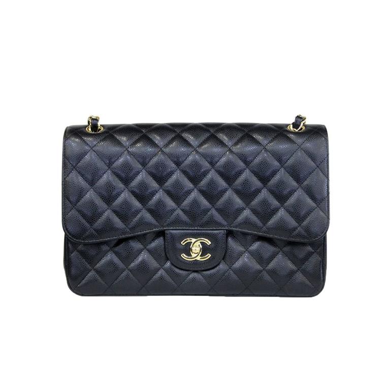 Chanel Jumbo Black Caviar GHW Double Flap No. 19 Handbag in Box at 1stDibs