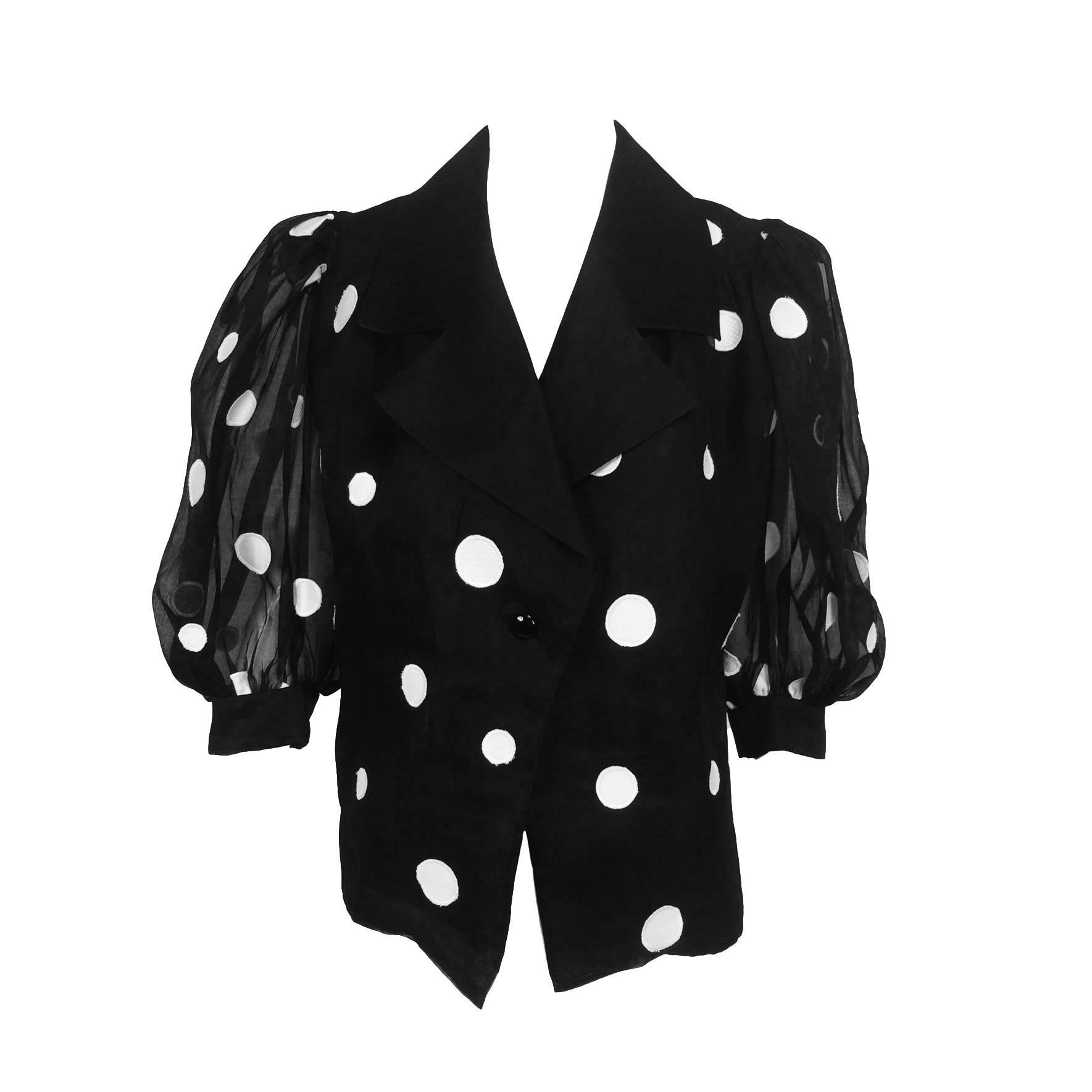 Givenchy black & white dot applique silk organdy blouse