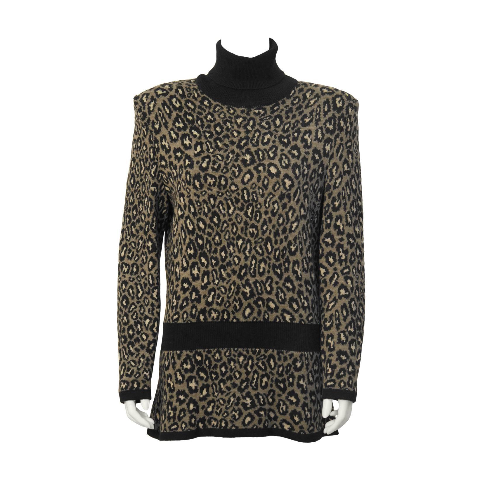 1980's Valentino Leopard Turtleneck Sweater 