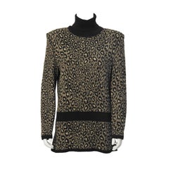 Vintage 1980's Valentino Leopard Turtleneck Sweater 