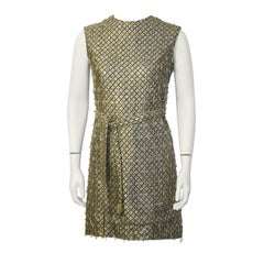 Vintage 1960's Gold and Silver Beaded Mini Dress with Belt