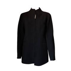 Chado Ralph Rucci Black 100% Wool Crepe Zipper Front Jacket Size 6