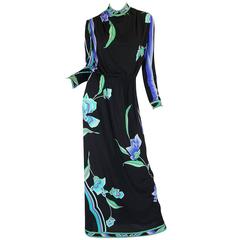 1970s Vivid Print Silk Jersey Print Leonard Maxi Dress