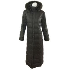 Brown Moncler Long Down Jacket with Fur