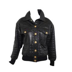 Retro 1990s CHANEL leather bomber jacket