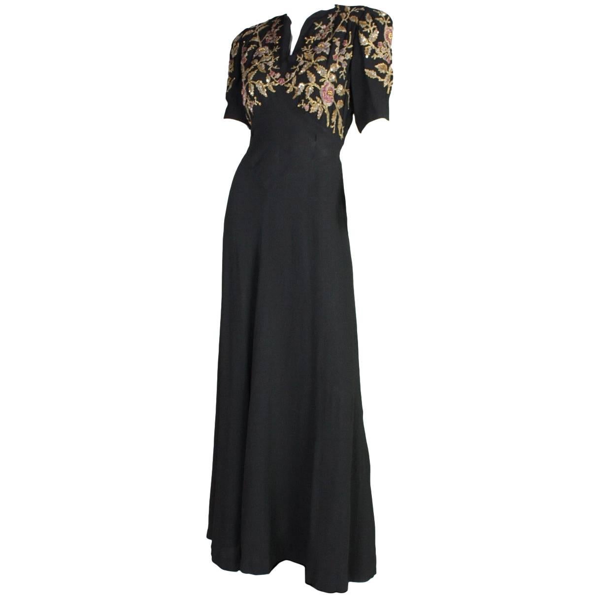 1940's Crepe Gown with Beaded Bodice
