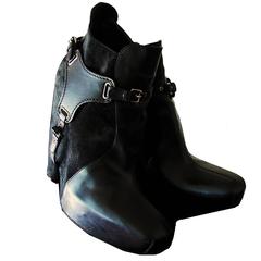 Used Balenciaga Black Leather & Suede Harness Platform Booties 2006 Sz 38.5