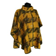 Bonnie Cashin Sills Mustard + Olive Boucle Houndstooth Cape Leather Trim 1960s