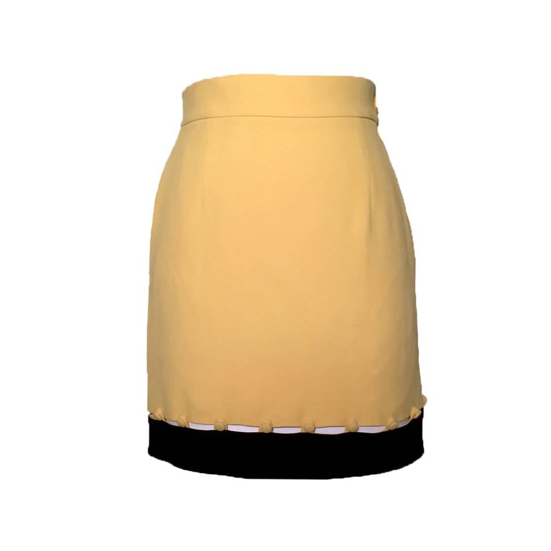 Moschino Cheap and Chic Yellow and Black Button Off Trim Pencil Skirt, 1990s  