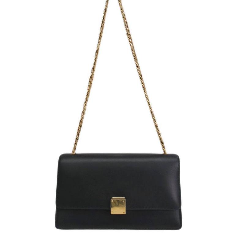 Celine Black Calfskin Leather Gold Chain Hardware Flap Box Shoulder Bag ...